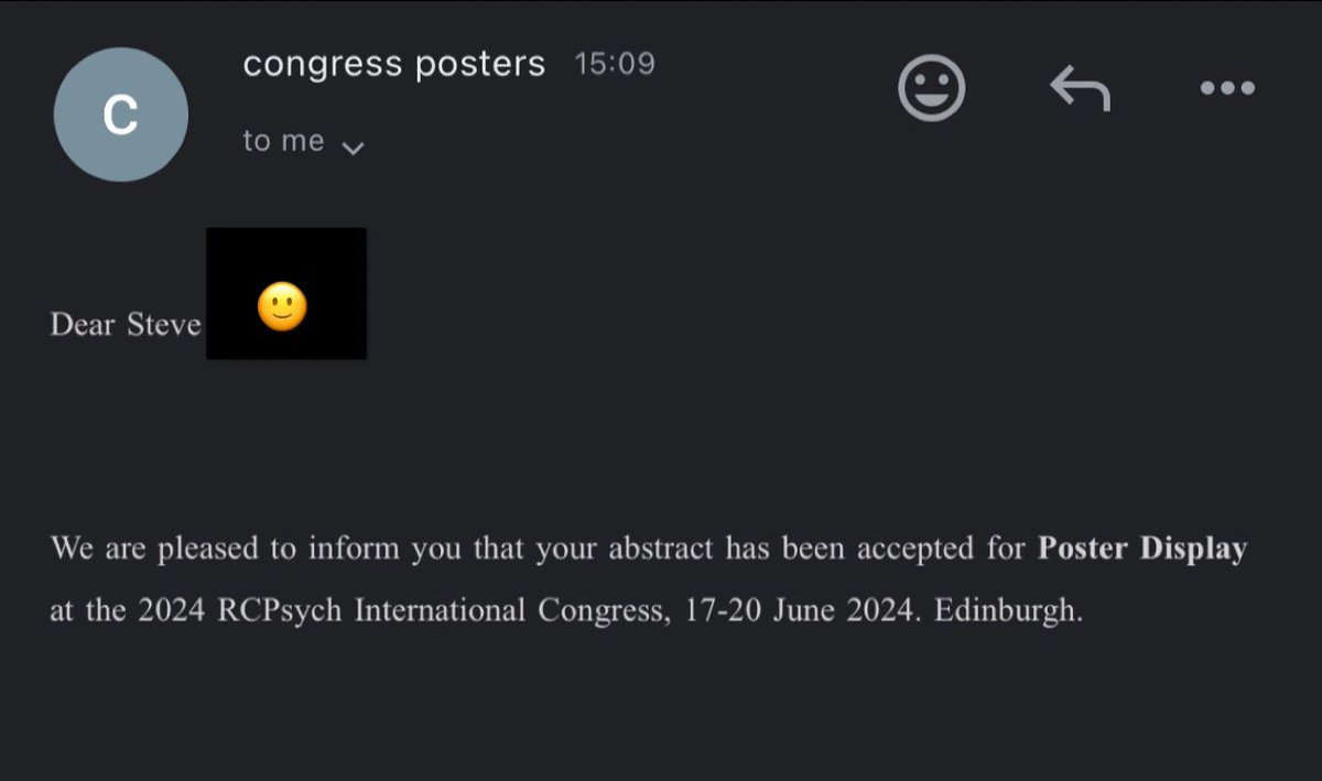 Got some amazing news today: my abstract has been accepted! Looking forward to #RCPsychIC 2024 👏
