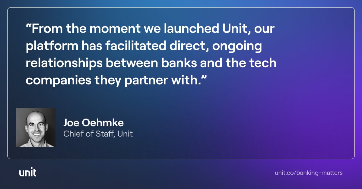 unit_co_'s tweet photo. Our platform facilitates direct, ongoing relationships between banks and the tech companies they partner with 🏦

Learn more about how these relationships are structured.

https://t.co/y8c1tjXAqd https://t.co/M5JasqHkzz