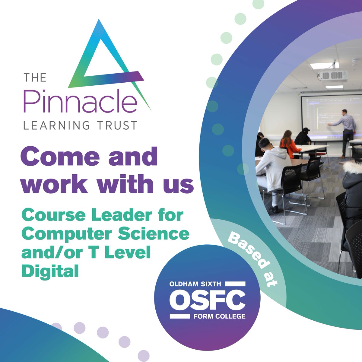 Come and work with us - Course Leader for Computer Science and/or T Level Digital at @OSFC_Info : bit.ly/3Pc2jQ8 Closing date for applications is Monday 15th April, 12 noon.