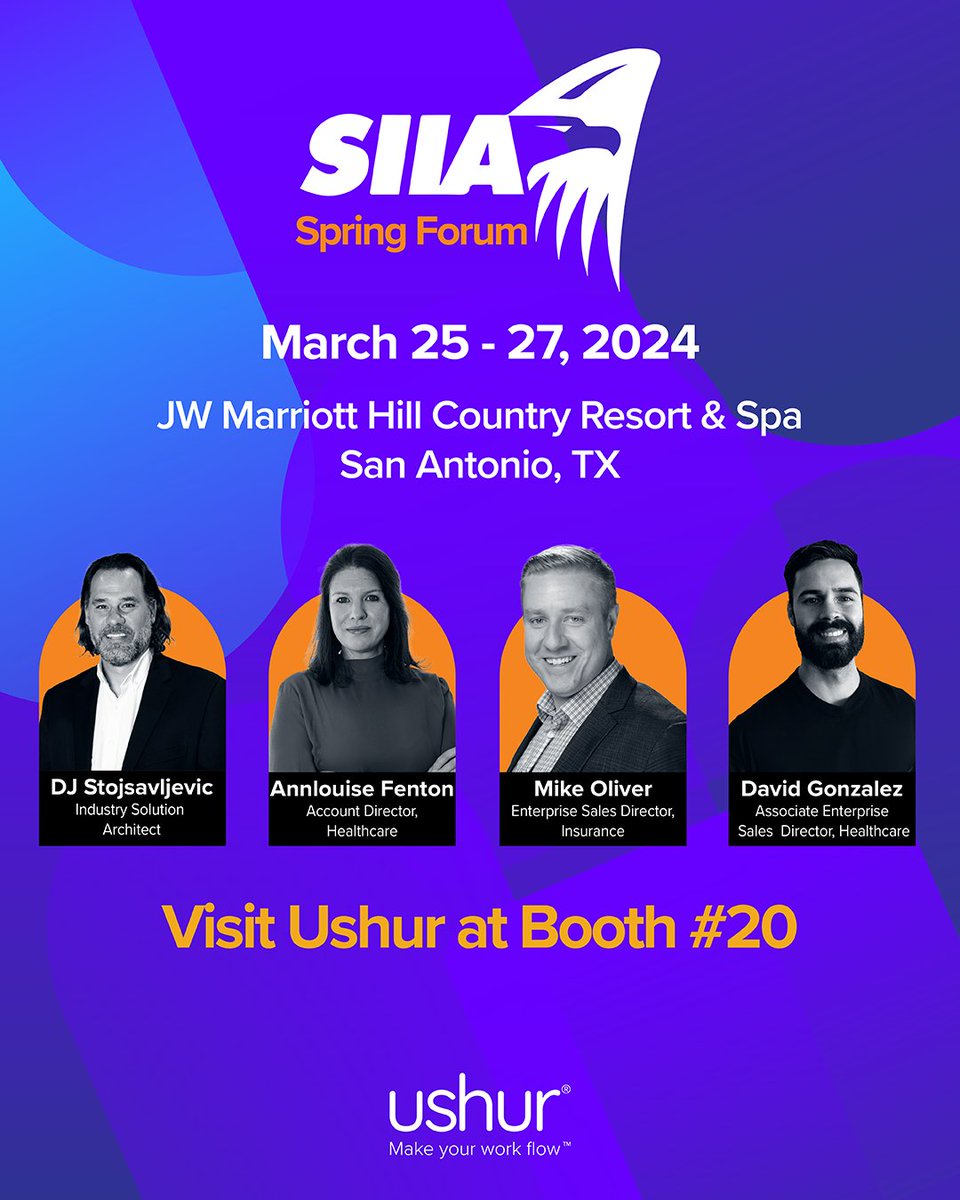 We're thrilled to invite you to the SIIA Spring Forum 2024, happening March 25-27 at the JW Marriott Hill Country Resort in San Antonio, TX! 

🫱🏻‍🫲🏽 Schedule a 1:1 chat with us: hubs.la/Q02p1Yft0

#SIIA #SIIA2024 #SIIASpringForum #SIIASpringForum2024 #Ushur #event