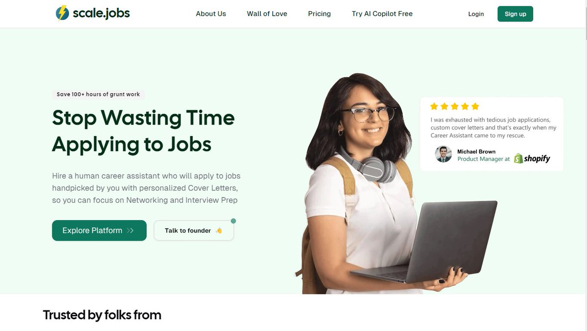 aisaascircles's tweet photo. 🚀New listing @scalejobs : Hire A Human Career Assistant For Your Job Hunt 👉https://t.co/EZRUARvXON. #buildinpublic #indiehackers #SaaS #JobSeekers #Hiring https://t.co/mBHZLtojz7