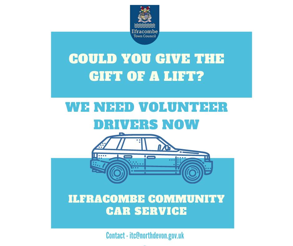One Ilfracombe (@oneilfracombe) on Twitter photo Could you possibly give the Gift of a Lift? 🚗 🎁
We need more volunteer drivers urgently so that we can continue to provide this often essential service.
If you would like to assist us please contact itc@northdevon.gov.uk today.
Thank you Could you possibly give the Gift of a Lift? 🚗 🎁
We need more volunteer drivers urgently so that we can continue to provide this often essential service.
If you would like to assist us please contact itc@northdevon.gov.uk today.
Thank you