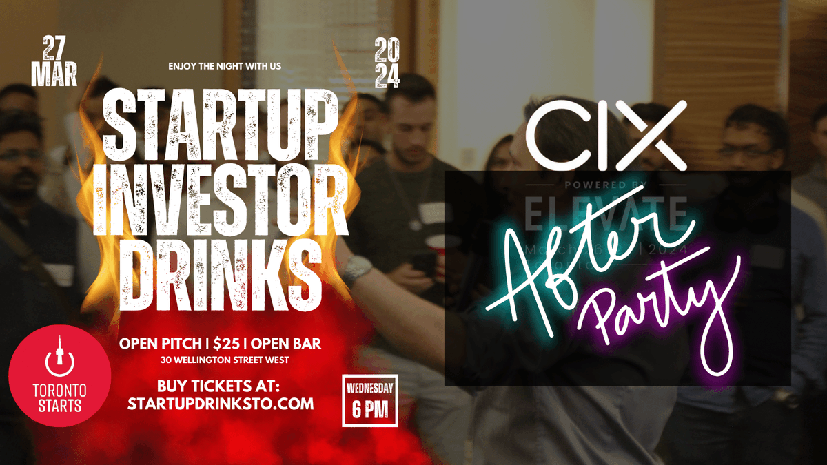 TorontoStarts's tweet photo. π Connect with investors, founders, and industry experts at Startup Investor Drinks & CIX After Party! Limited tickets available. Secure yours now: https://t.co/y4pn8myDV2
#startupDrinksto #Toronto #events https://t.co/IVXVZ02Vzf
