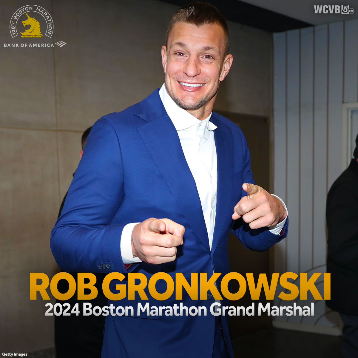 Congrats Gronk! 💙💛 New England Patriots legend Rob Gronkowski has been named the grand marshal for this year's Boston Marathon. bit.ly/49OEJBa