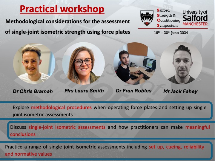 99 days to go to the 2nd Salford Strength and Conditioning Symposium 📅 With less than 100 days to go lets announce our next practical workshop 🛠️ On the 'Methodological considerations for the assessment of single-joint isometric strength using force plates'