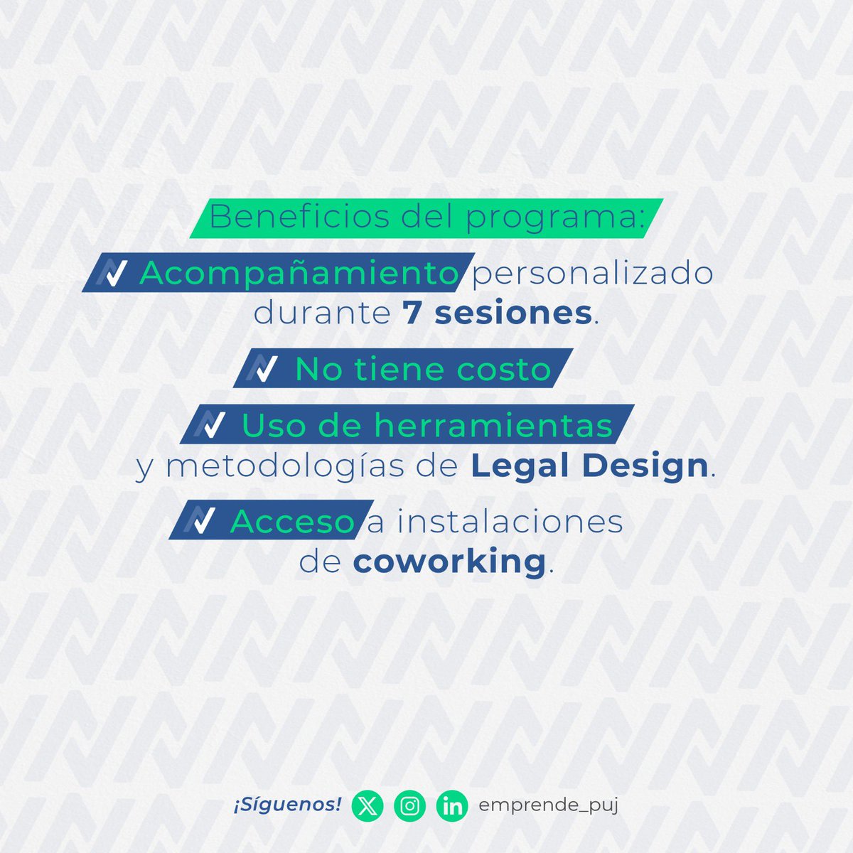 Participa en Apoyo Legal, un programa ofrecido por el CJE y la <a href="/FacJuridicasPUJ/">Facultad de Ciencias Jurídicas PUJ</a> para emprendedores con impacto social o ambiental. Serán 7 sesiones de asesoría gratuitas para resolver dudas legales. ¡Inscripciones hasta el 16 de marzo! Regístrate aquí: bit.ly/ApoyoLegal2024… 🚀