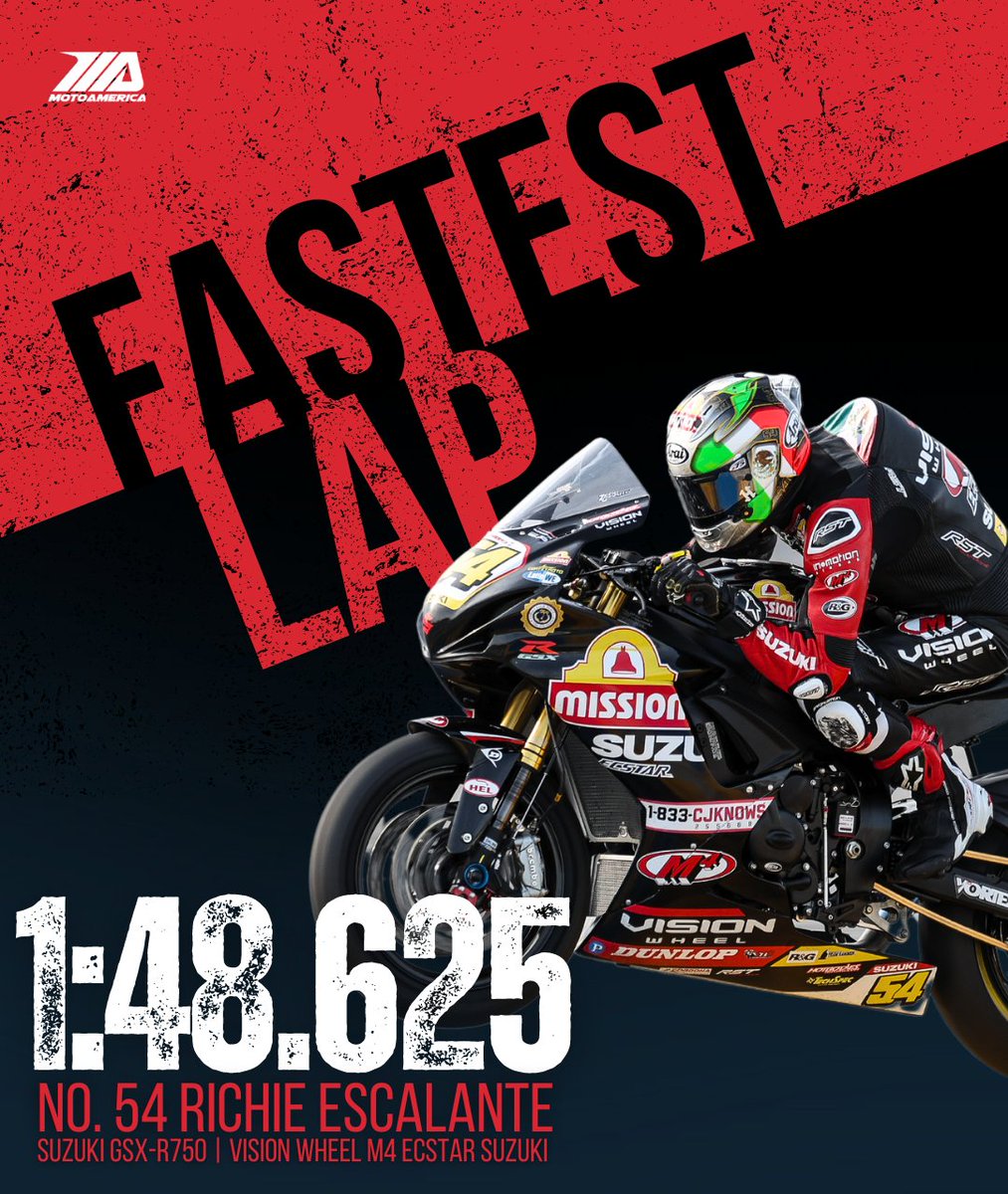 MotoAmerica's tweet photo. Fastest lap of the #Daytona200 goes to @EscalanteRichie. 🔥  

#MotoAmerica | @VisionWheelInc | #M4Ecstar | @suzukicycles | @TeamHammerRR https://t.co/re7ZaAxj6l