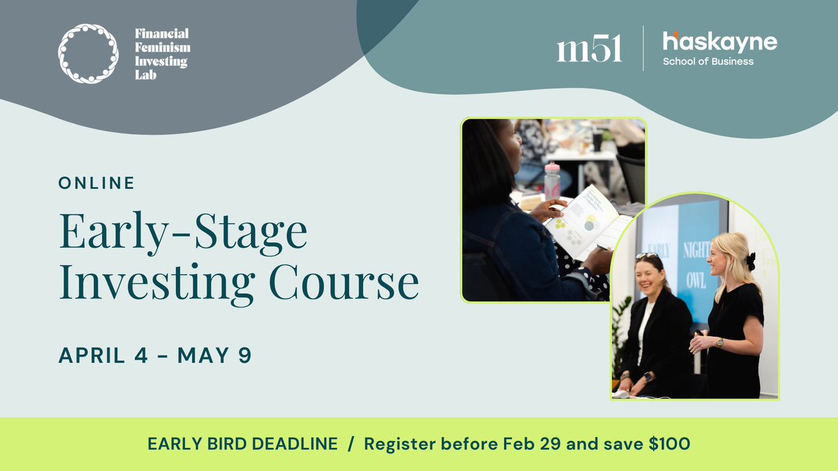 Registration is open for <a href="/_The51/">The51</a>’s Financial Feminism Investing Lab! 📣

Running from Apr 4 to May 9, you’ll learn everything you need to start angel investing. Join an info session for details on course timing, delivery, and outcomes.

Learn more here 👉 movement51.org/investor-lab