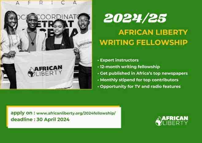 ClimateWed's tweet photo. Don’t miss the chance to unlock your literary potential with the African Liberty Writing Fellowship 2024-2025. 🌍📚 Embrace the power of words, ignite change, and be part of a vibrant community of storytellers. Apply now! #AfricanLiberty #WritingFellowship https://t.co/Ky4t6WzjP8 https://t.co/1ywDowaZTo