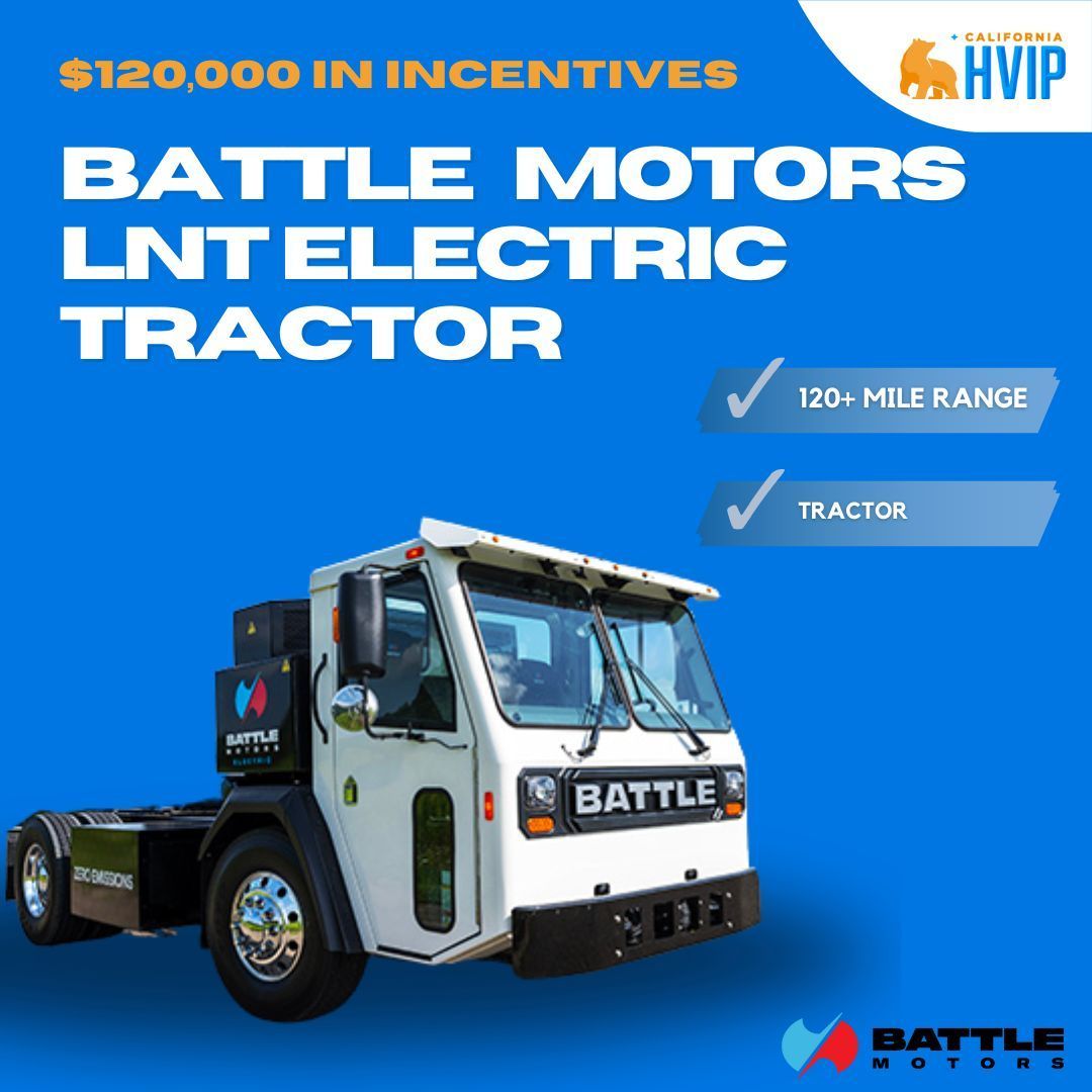 CaliforniaHVIP's tweet photo. Drive into a cleaner, greener future with a @BattleMotors LNT Class 8 #tractor! 🚛 Embrace #sustainability with this #HVIPeligible tractor and earn up to $120,000 in #incentives!

Don’t wait -- check out this truck now 👉 https://t.co/5yU70YHEep https://t.co/R3GzZyRmcP