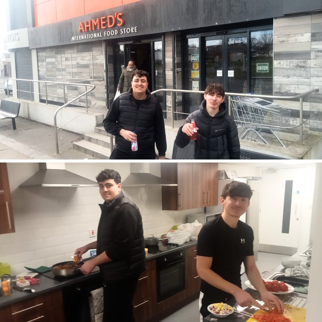 YMCANTyneside's tweet photo. 2 of our residents recently took a trip to the local Halal shop to gather delicious ingredients for a goat curry and Chinese chicken curry 😍 Our residents couldn't wait to taste the dishes after their group boxing session! 🥊🍲
#YMCA #ResidentBonding #OurY https://t.co/U4W3wcAHIx