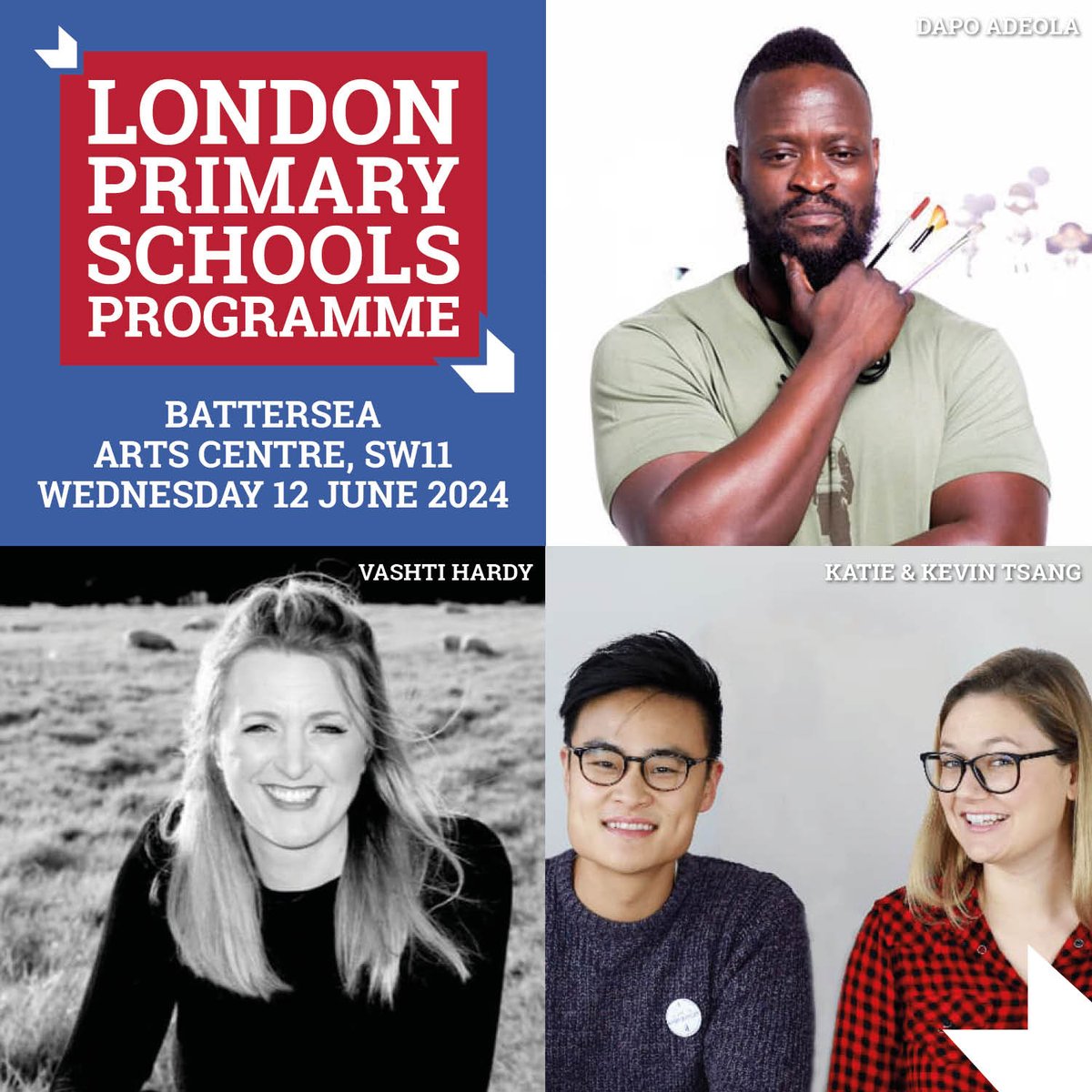 #TEACHERS OF #WANDSWORTH! We're bringing our FREE Primary Schools Programme to @battersea_arts @wandbc for the first time on Wednesday 12 June with @kwebberwrites & @kevtsang @vashti_hardy AND @dapsdraws. Make sure your class doesn't miss out! Book here barneskidslitfest.org/schools/