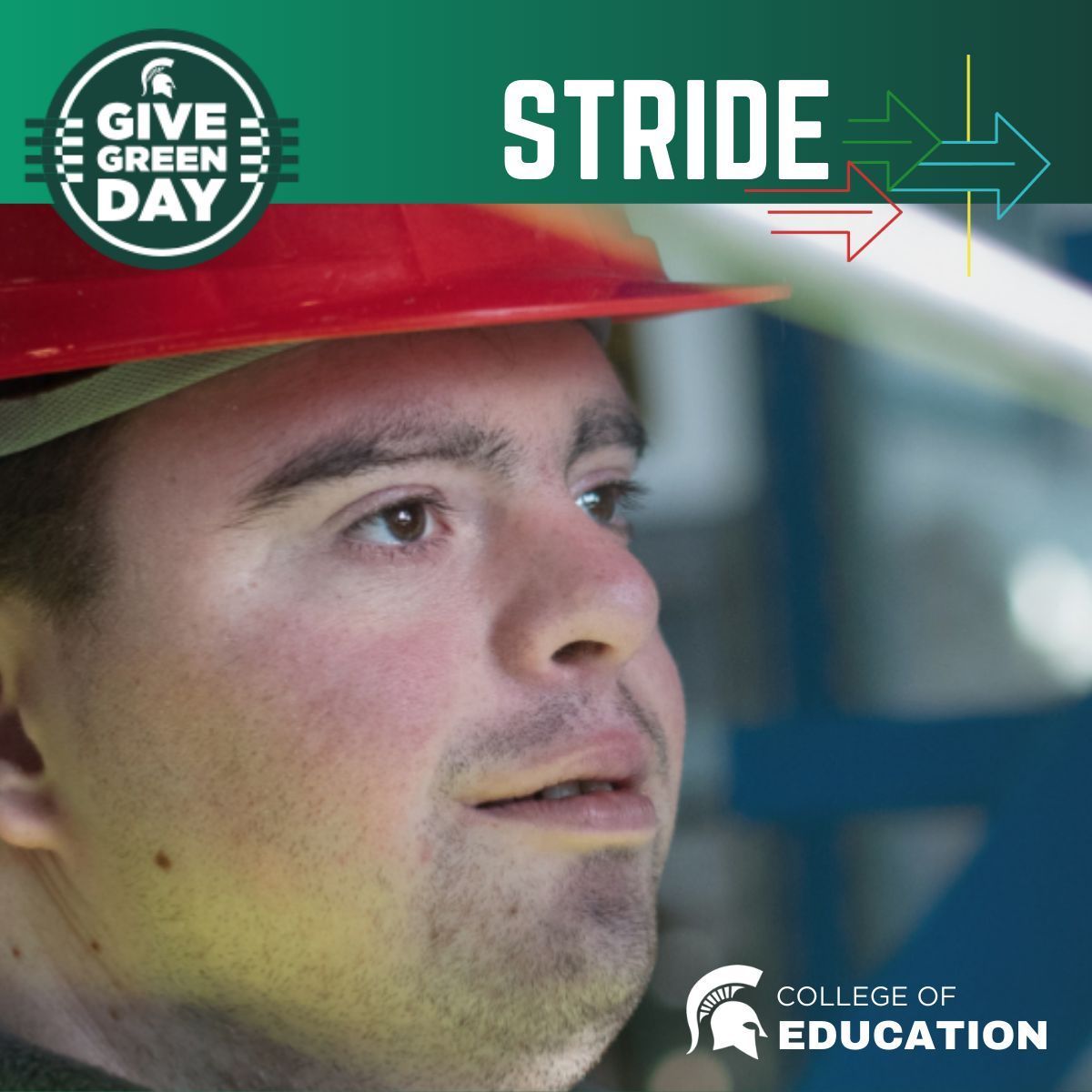 Today is @michiganstateu Give Green Day! Support the @msucollegeofed’s STRIDE Center, dedicated to supporting and training individuals with disabilities looking for jobs. Help us reach our goal of at least $5,000 here: givingday.msu.edu/projects/educa… #onecollegeonemission #gogreen