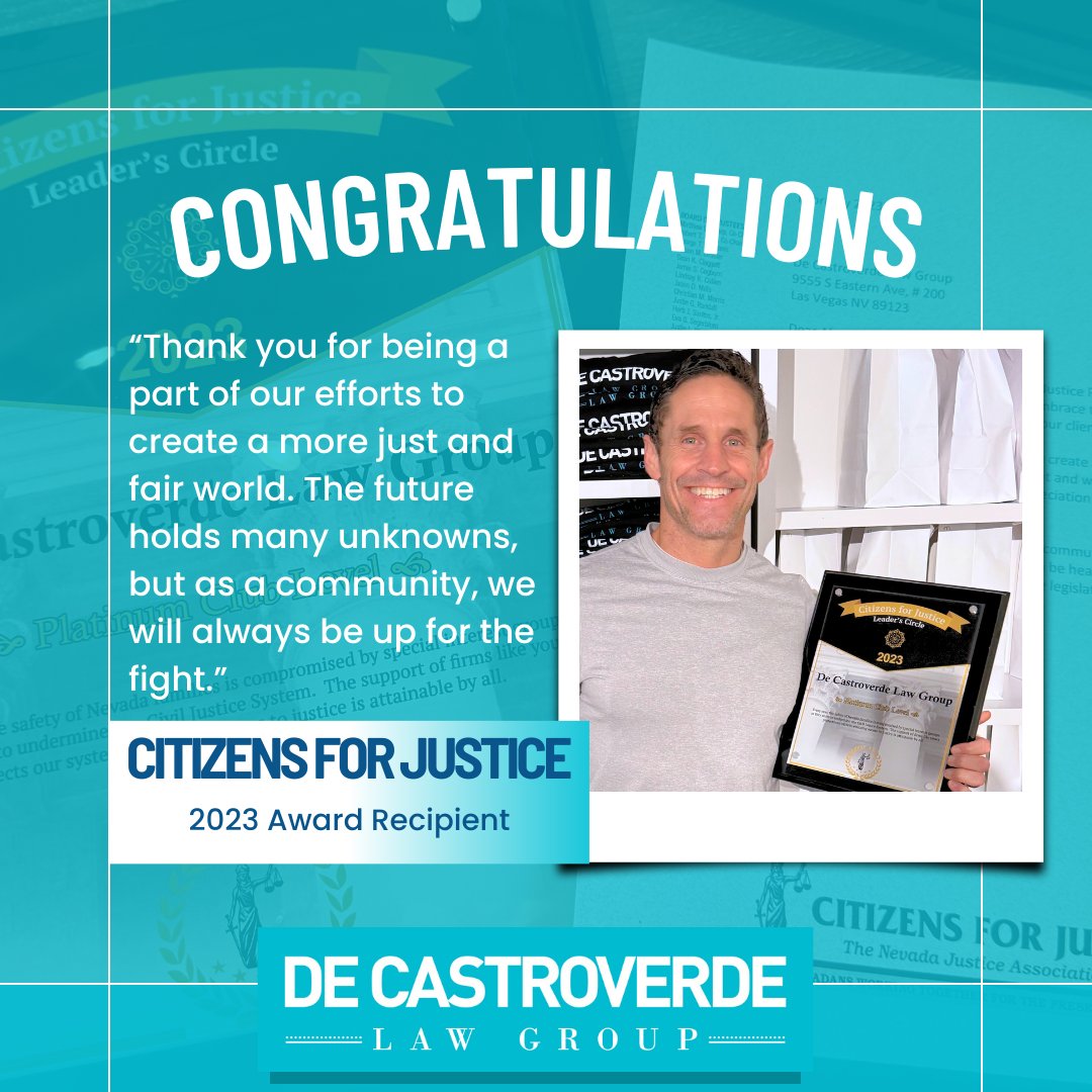 🌟 Exciting News Alert! 🌟 We're thrilled to announce that De Castroverde Law Group has been honored with the Citizens for Justice award for 2023! 🏆✨ #DeCastroverdeLawGroup #AttorneysOfNevada #JusticeForAll #citizensforjustice