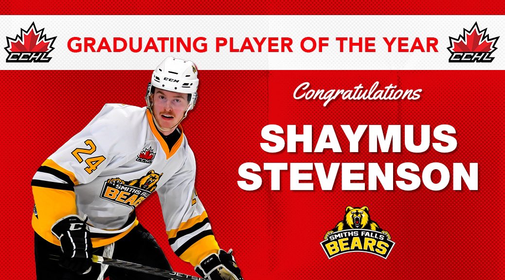Release | The Central Canada Hockey League is pleased to announce <a href="/SFBears/">Smiths Falls Bears</a> , Shaymus Stevenson has been named Graduating Player of the Year🎓

🗞️ | thecchl.ca/release-smiths…
📸 | icelevel.com
Graphic | Mark Kelly