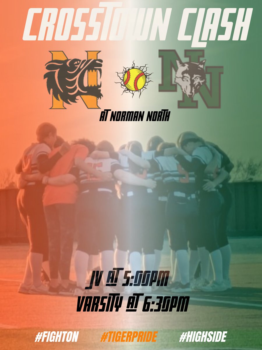 NormanSoftball's tweet photo. GAME DAY-CLASH DAY! 
Let's get orange and black in the stands at North tonight! https://t.co/LhuLH1mfUI