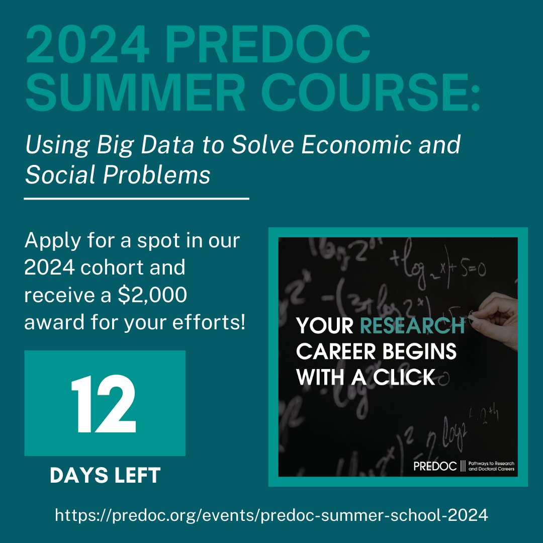 Apply by March 23, 2024 to receive consideration for a 2024 Summer Course Fellowship! bit.ly/3IdQMvH Once again, we thank our organizational partners for helping to make this fully funded course possible: @OppInsights @federalreserve