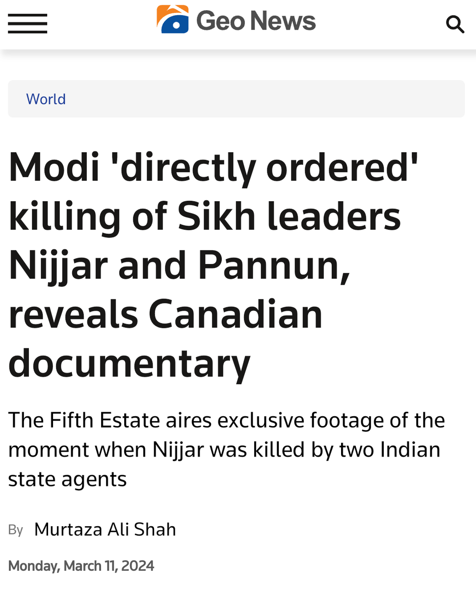 کینیڈین دستاویزی فلم کا انکشاف!

  ہندوستانی #Indian وزیر اعظم نریندر #Modi نے ذاتی طور پر #Khalistan کارکن #HardeepSinghNijjar کے قتل کا حکم دیا اور سکھس فار جسٹس #SFJ کے رہنما گروپتونت سنگھ پنن کے قتل کی سازش کی ہدایت کی۔ 

یہ رپورٹ #Canada کے سرکار چینل کینیڈین براڈکاسٹنگ