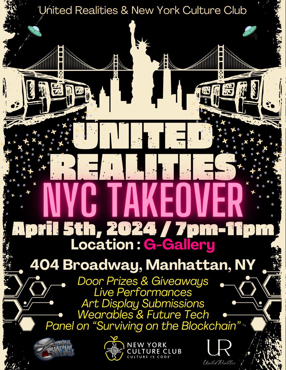 Get your ticket! VIP gift bags come with NYCC swag, art prints and all sorts of goodies 🔥🎨🎟️

🎟️: eventbrite.com/e/nyc-takeover…

#nftnyc #takeover #nycc #nyc #unitedrealities #music #chooseart