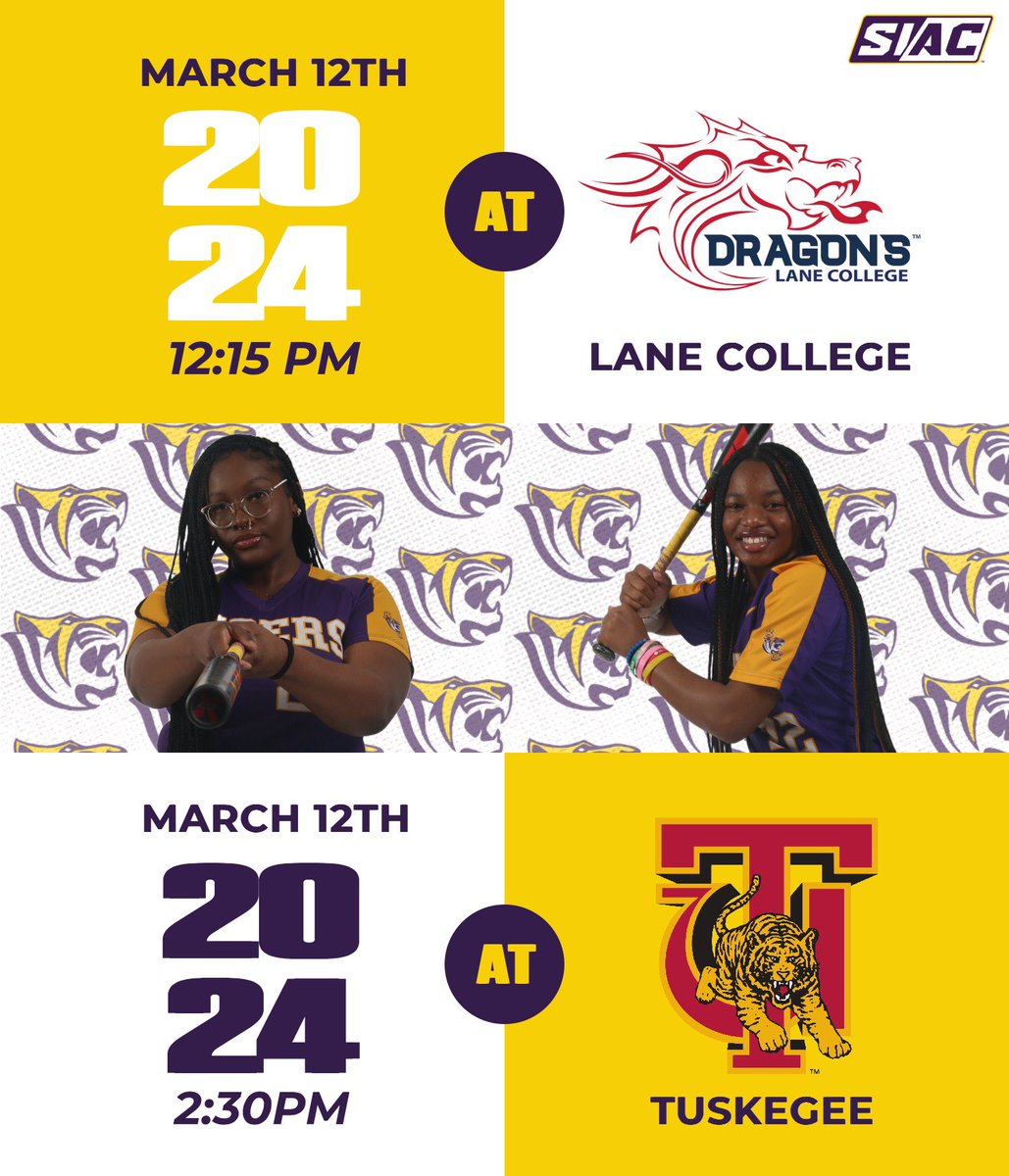 benedict_tigers's tweet photo. Wish our Lady Tigers good luck at @thesiac Softball Crossover!                                                @benedictsoftball 🆚 @lanecollegesoftball 
@benedictsoftball 🆚 @tuskegee_softball 
⏰  12:15 PM (DH) 2:30 PM
📍Hoover, AL https://t.co/QM0EwAiDQy