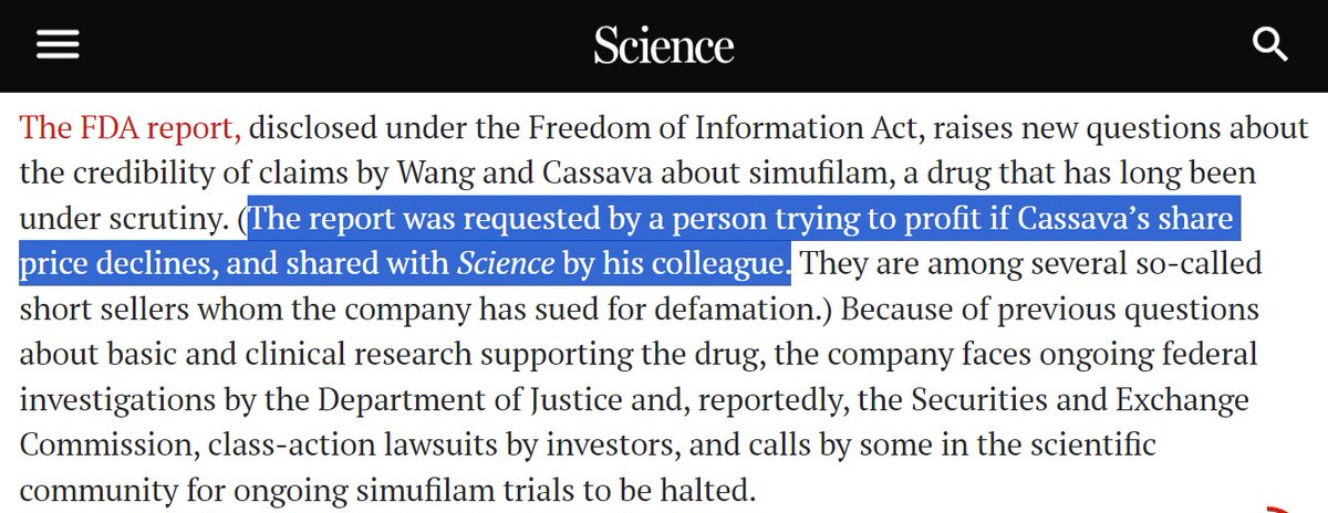 “Essentially, the FDA said, ‘You can’t trust any of this.’ But the company used the results” -> Footnote: far too few academics file #FOIA requests science.org/content/articl… @cpiller @Strech_Da