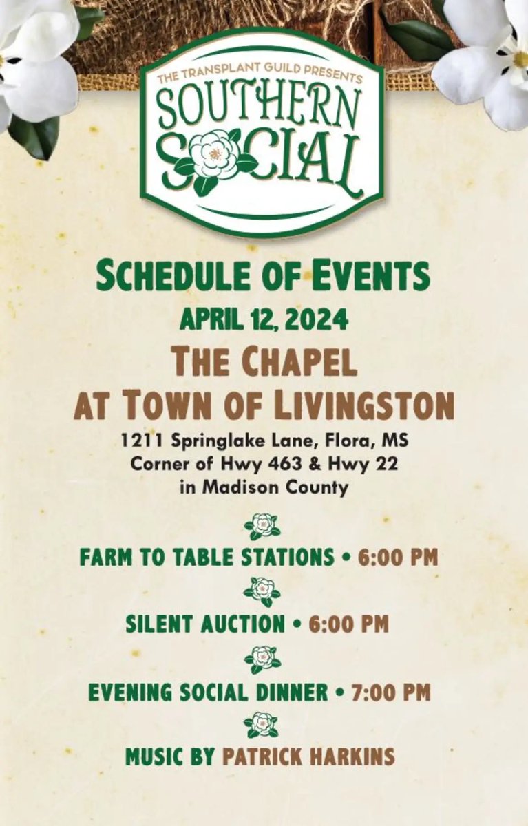 TransplantGuild's tweet photo. The University Transplant Guild’s 2024 Southern Social on April 12, 2024 @ the Chapel at Livingston. https://t.co/y8RXGVcGxJ