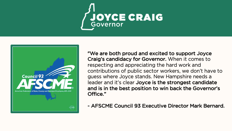 I'm thrilled to earn the support of @AFSCME93 who keep our communities running. We have so much work to do to support working families in New Hampshire. As Governor, I will partner with local communities to create opportunities for all Granite Staters to succeed. #NHPolitics