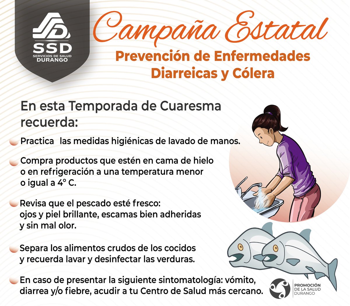 Fomentemos la prevención de enfermedades diarreicas y cólera desde el hogar. 🥵🥗🥤 En esta temporada de Cuaresma, recuerda: