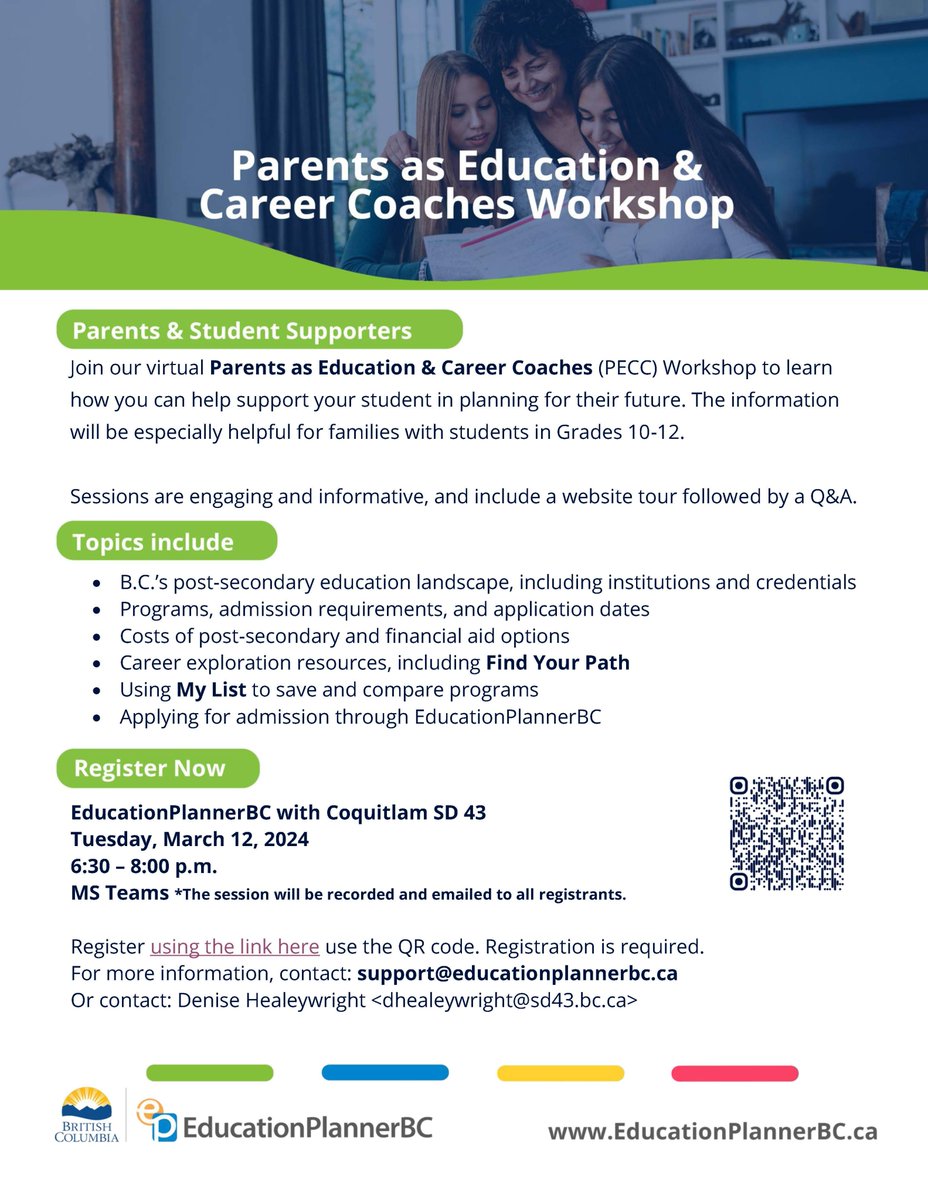 Happening TONIGHT! 6:30pm Parents as Education & Career Coaches Registration is required. events.teams.microsoft.com/event/26aca804… @sd43bc @TClerkson