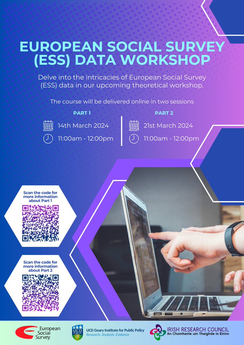Are you a social sciences postgrad student and have to complete a thesis/data analysis as part of your course? Sign up to our free online training course and learn how to analyse European Social Survey data for your assignments! Details here: eventbrite.ie/e/european-soc…