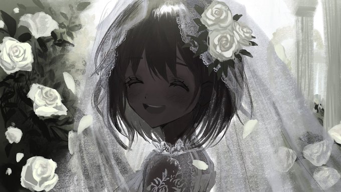 「頭に花 ウェディングドレス」のTwitter画像/イラスト(新着)