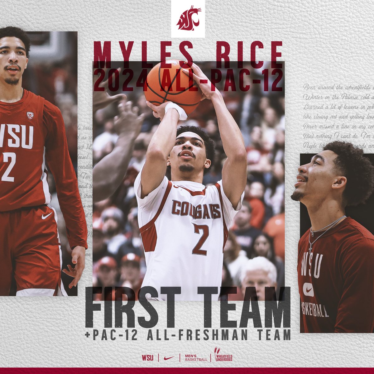 WSUCougarsMBB's tweet photo. 𝐀𝐥𝐥-𝐏𝐚𝐜-𝟏𝟐 𝐅𝐢𝐫𝐬𝐭 𝐓𝐞𝐚𝐦 &amp; 𝐀𝐥𝐥-𝐅𝐫𝐞𝐬𝐡𝐦𝐚𝐧 𝐓𝐞𝐚𝐦 — 𝐌𝐲𝐥𝐞𝐬 𝐑𝐢𝐜𝐞

Myles also earns a spot on the All-Pac-12 First Team and All-Freshman Team. Two Cougs earn first team honors for the 4th time in school history! 

#GoCougs https://t.co/Tr5mr6ftbA