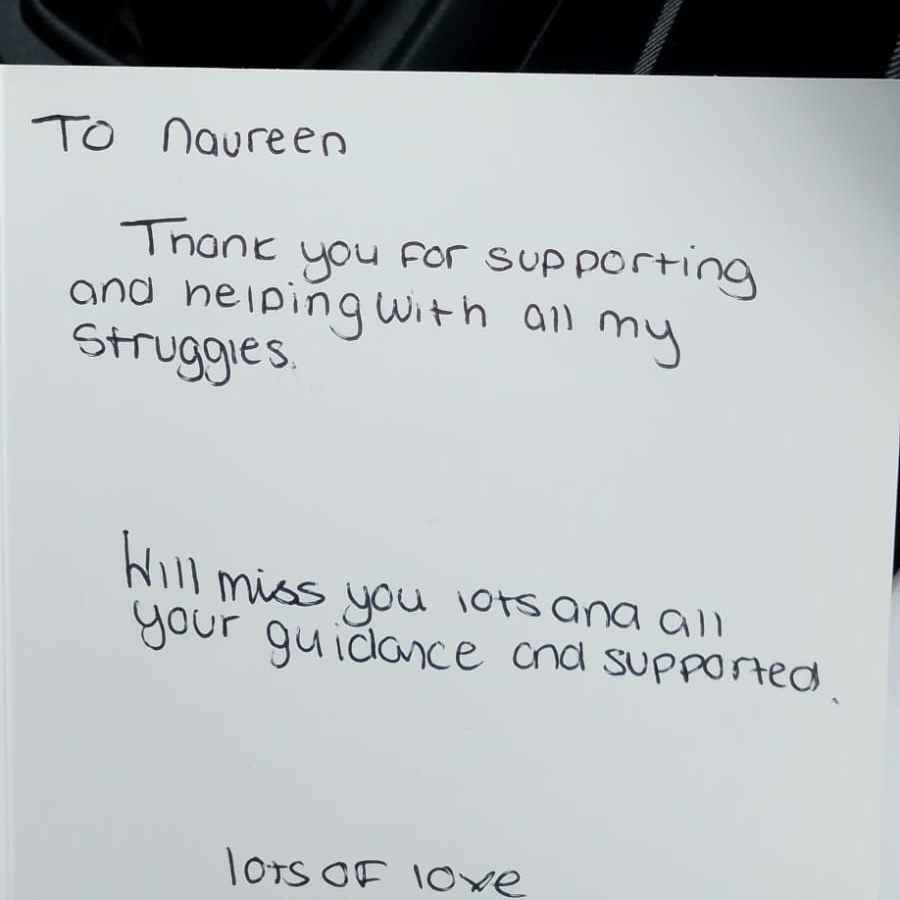 A lovely card from a young person who was supported by Naureen from Got Your Back Cheshire. <a href="/AssocPCCs/">Association of Police and Crime Commissioners</a> @MOJGovUK <a href="/CheshirePCC/">Police and Crime Commissioner for Cheshire</a> <a href="/cheshirepolice/">Cheshire Police</a> <a href="/Cheshire_PS/">Cheshire Probation</a>