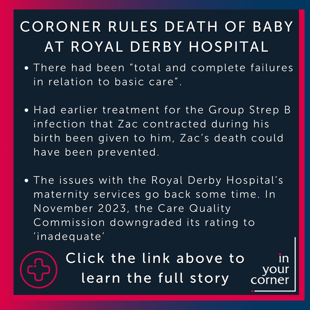 ClinNegSpeak's tweet photo. Following an inquest into the death of a baby boy at the Royal Derby Hospital, the coroner concluded “total and complete failures in relation to basic care."
Our own @NicWwright represented the family. Read more here: https://t.co/lSICaPj2Db https://t.co/KILQXmBwEv