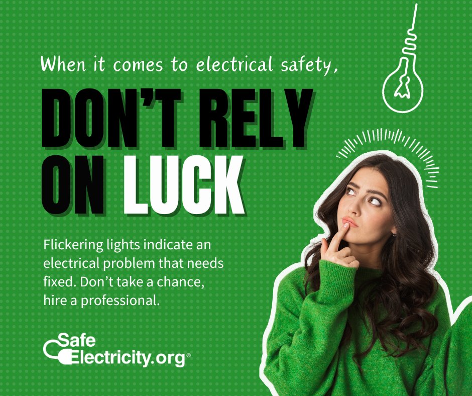 Luck is great for picking the shortest line at the grocery store or buying a winning ticket but not when it comes to safety. Don’t take on home projects you are not qualified for and follow these other safety tips: bit.ly/3x0FZyQ #SafeElectricity