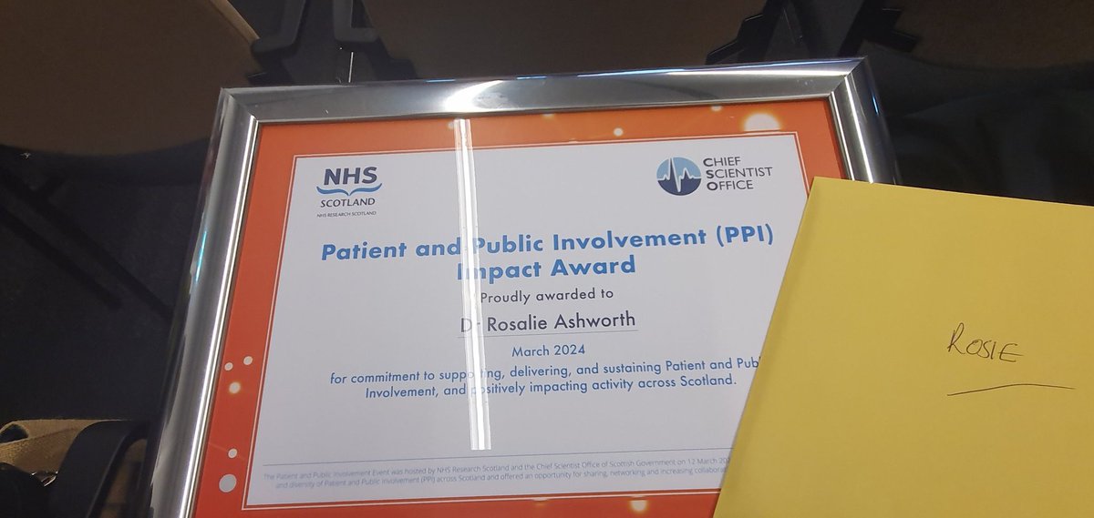 Delighted and humbled to recieve @NHSResearchScot @CSO_Scotland PPI impact award, especially after hearing so many amazing examples of involvement. Huge thank you to Partners in Research, RICH voices, @NRS_NDN @EnrichScotland #publicinvolvement