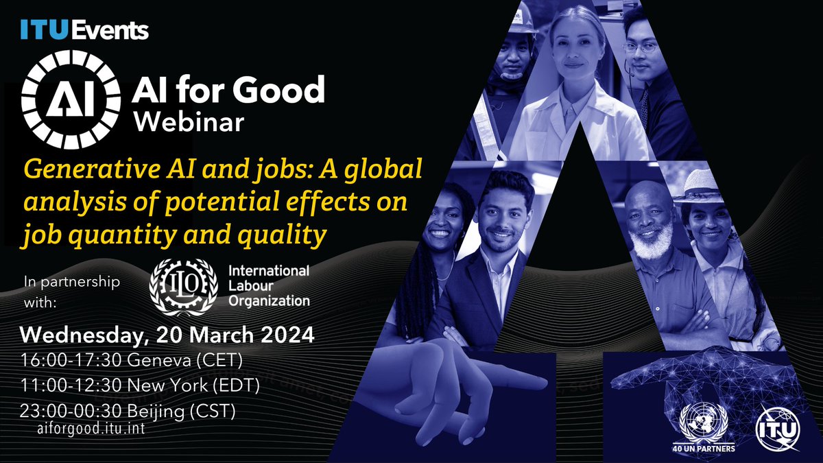 What impact will #generativeAI have on job quantity + quality and who will be most affected...? Find out with @ILO in this 1st episode of a new @ITU @AIforGood series on the #FutureOfWork and #AI aiforgood.itu.int/event/generati… #AIforGood