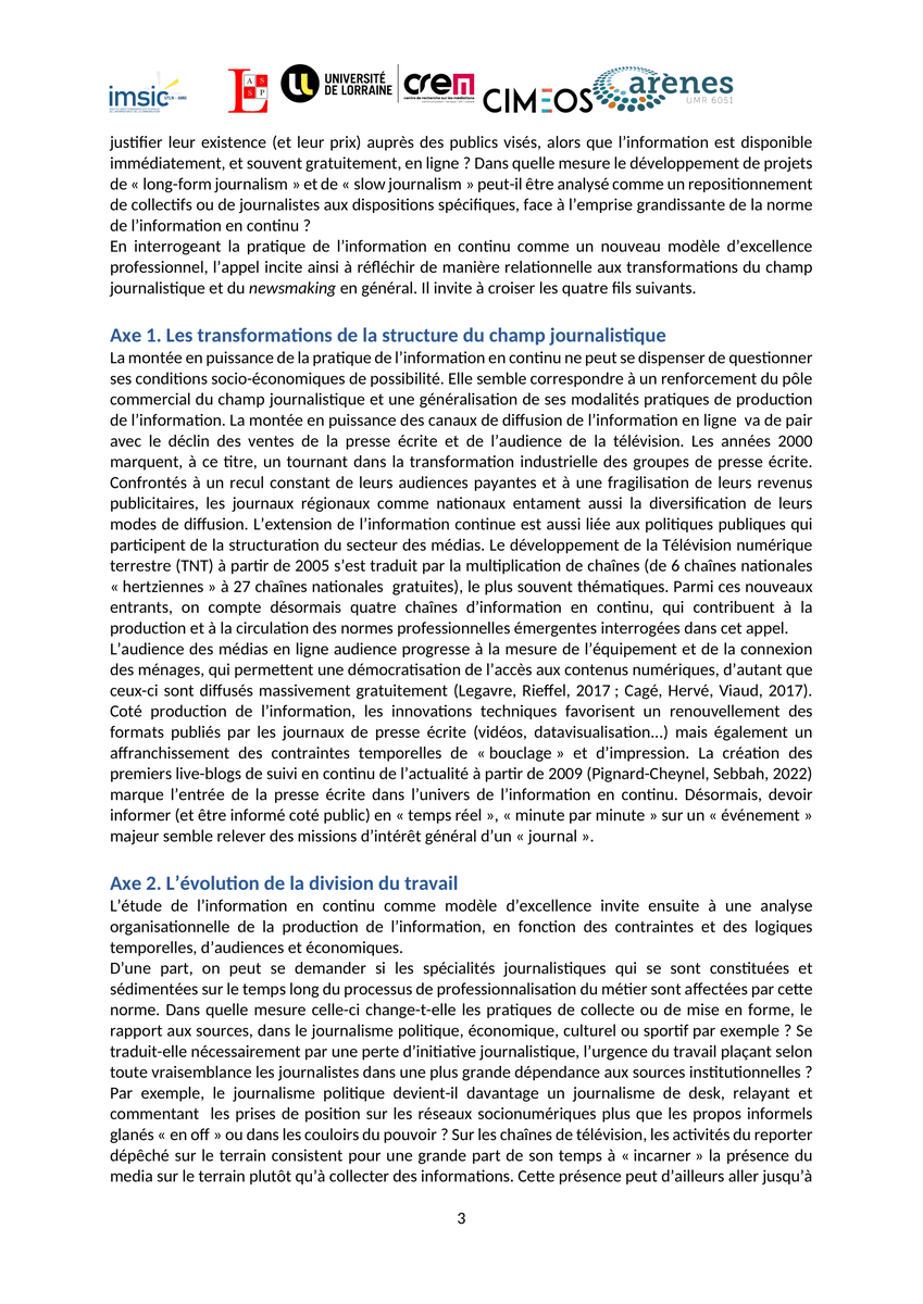 LabIMSIC's tweet photo. 📣AAC : Produire l'information en continu. La nouvelle norme professionnelle du journalisme ? 

Dans  le cadre des prochaines journées d'étude organisées par les laboratoires IMSIC, LaSSP, Arènes, @Crem_UL et qui auront lieu du 12 au 13 décembre 2024 à l'@ejcam_amu  ⬇ https://t.co/Q7IgveDgnq