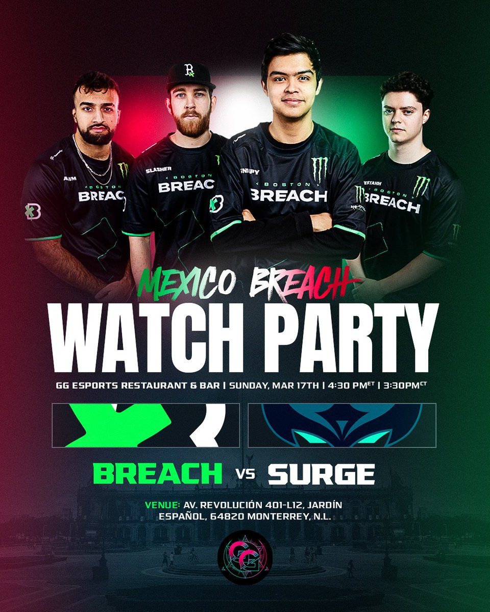 Familia en Mexico 🇲🇽 Announcing the first Breach International watch party in @snzopy's hometown of Monterrey, Mexico! 📍GG Esports Bar & Grill (RSVP Below) 🗓️March 17th 🕝3:30pm CT
