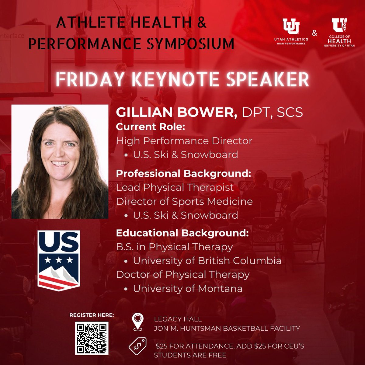 Join us on Friday, April 12th for the Athlete Health &amp; Performance Symposium and hear from keynote speakers Travis Maak, MD of <a href="/UofUHealth/">University of Utah Health</a> and Gillian Bower, DPT, SCS of <a href="/usskiteam/">U.S. Ski & Snowboard Team</a>!

Register here: e.givesmart.com/events/AOp/