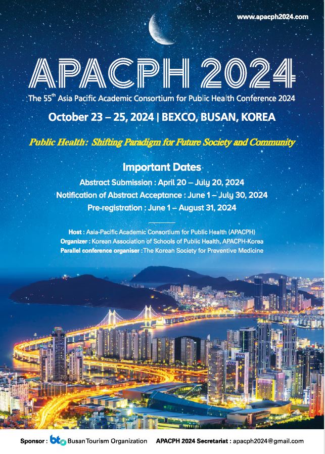 APJPH_'s tweet photo. The 2024 APACPH Conference will be held in Busan, South Korea from October 23 - 25. 

Save the date! 

More information will be available soon. https://t.co/egVEZtNSoX
