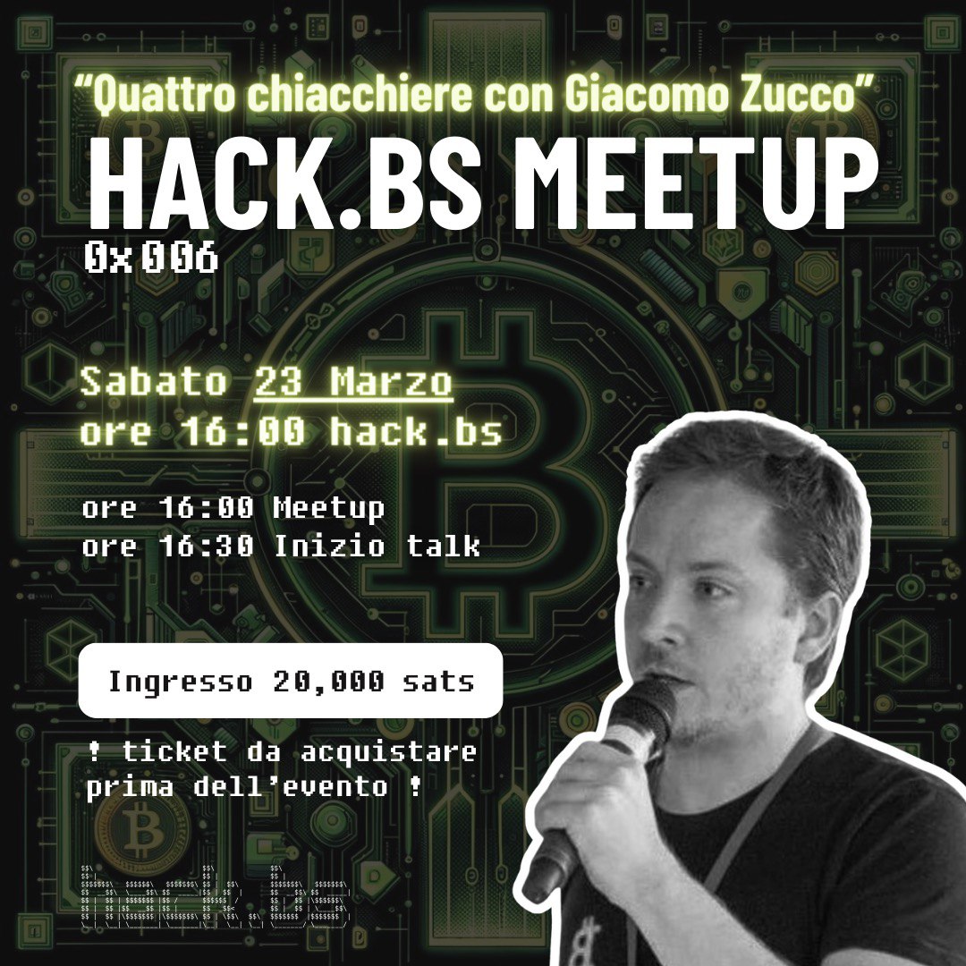 h4ckbs's tweet photo. 🚀 Unisciti a noi Sabato 23 Marzo dalle 16:00 per una chiacchierata con @giacomozucco!

⚡️ Il costo d'ingresso è di 20.000 sats, acquista il tuo ticket su https://t.co/omjWDRzpJd

Ci vediamo lá :) https://t.co/Vvml8Sf4eC