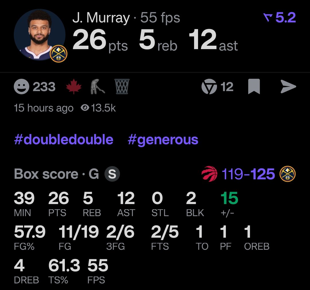 Randomonium's tweet photo. @SixthManJake Murray still finished the game with 26/5/12 doubledouble in 39 mins with 57.9 FG%. Stop talking shit https://t.co/Jys9ZHF4jv