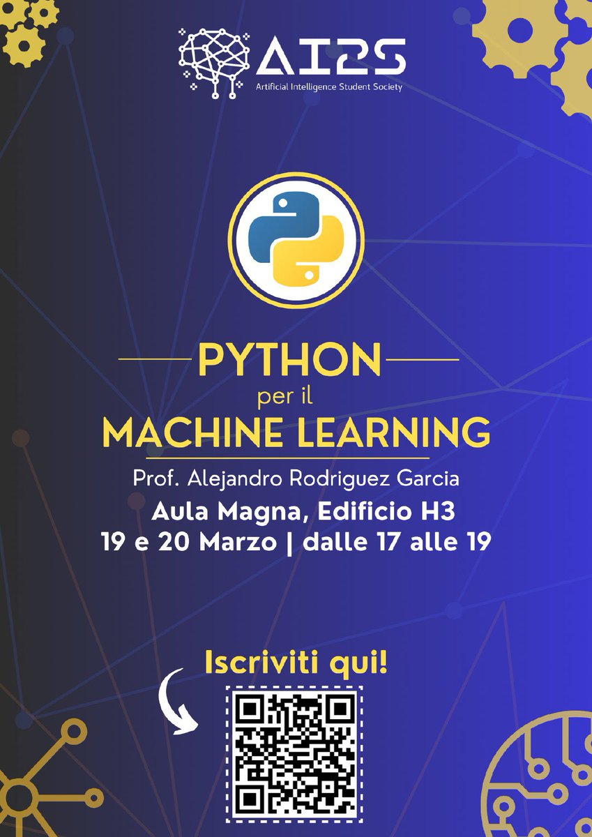 🤖 Corso di Python per il Machine Learning

Il 19 e 20 marzo ospiteremo un mini corso di Python per il Machine Learning organizzato da AI2S - AI Student Society.

Tutte le info qui 👉 portale.units.it/it/eventi/cors…