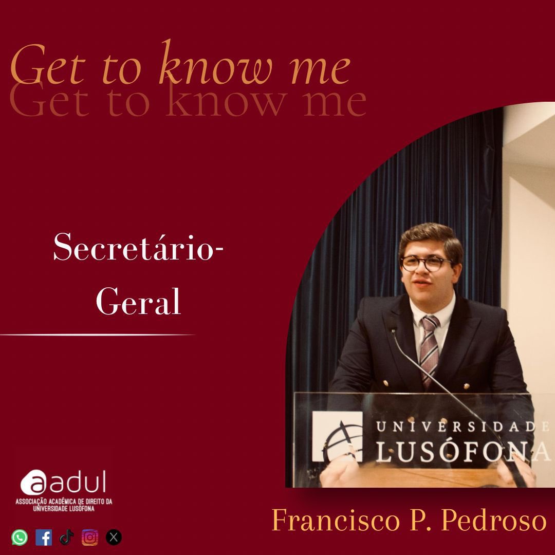 A AADUL anuncia o “Get to know me” que apresenta a nossa Associação Académica de Direito da Universidade Lusófona de Lisboa.
Conheçam quem está por trás da equipa que nos representa a todos!🎓📚
LinkedIn - linktr.ee/aadul
Instagram - <a href="/AADULusofona/">AADUL</a> 
TikTok - <a href="/AADULusofona/">AADUL</a>