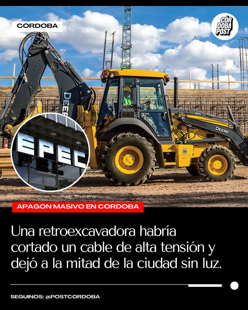 postcordoba's tweet image. 🇦🇷 URGENTE: Apagón masivo en #Córdoba.

⚡️ Desde #EPEC informan que una retroexcavadora habría cortado un cable de alta tensión y dejó a la mitad de la ciudad sin luz.

💡 ¿Hay luz en tu barrio?