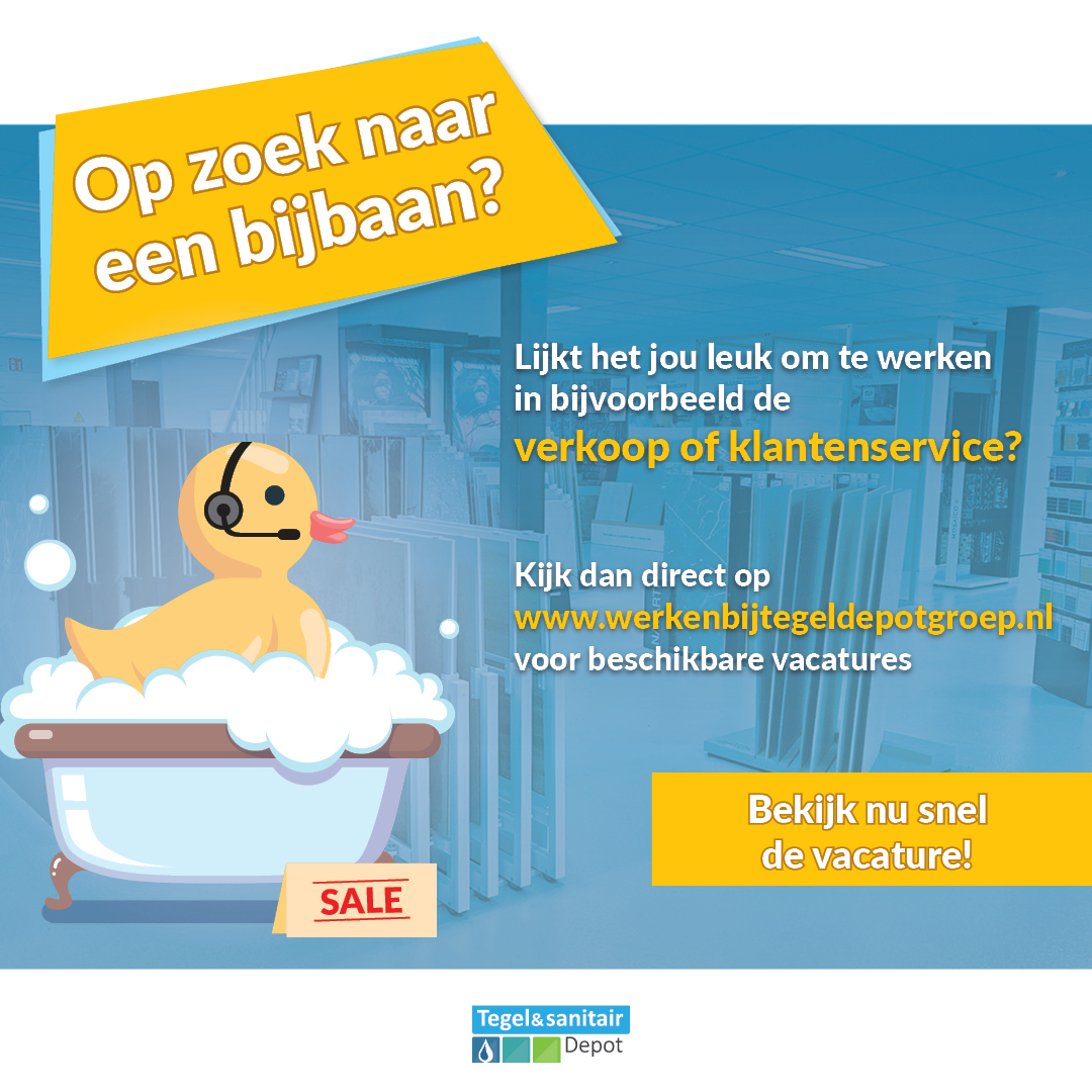 Tegeldepot's tweet photo. Zoek je een leuke en uitdagende bijbaan? Bij Tegeldepot in Zeewolde zoeken we enthousiaste teamleden!🌟 Werk mee op koopavonden en zaterdagen en boost je skills in een gezellig team. Klinkt goed? Check onze vacatures op https://t.co/veBIZHZE8k of mail ons op hr@tegeldepot.nl. https://t.co/kAixq8hdXr