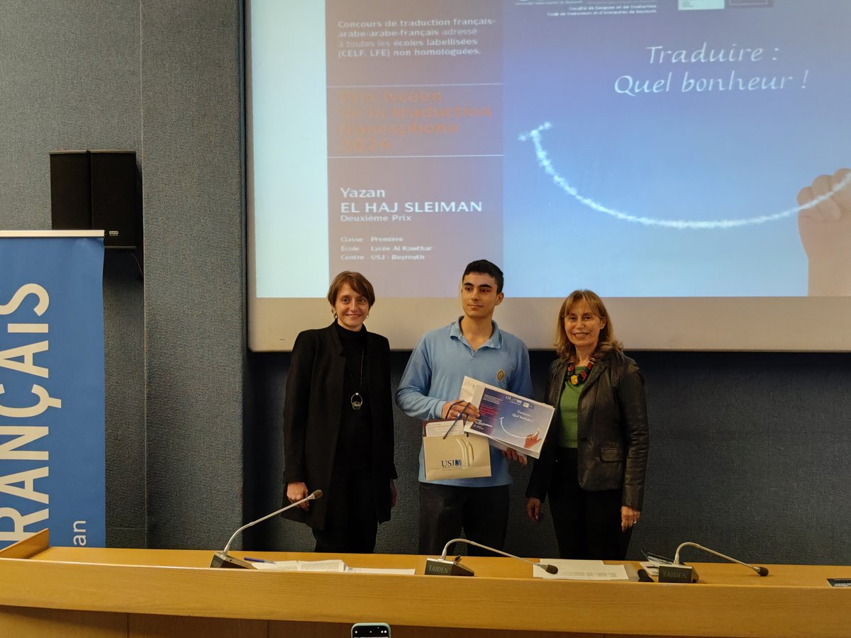 InstitutFrLiban's tweet photo. 👏Félicitations aux 10 lauréats !
👉L’École de Traducteurs et d’Interprètes de l’USJ et l’Institut français du Liban ont organisé la 7ème édition du concours de traduction « Prix lycéen de la traduction francophone » auquel se sont inscrits 113 lycéens au Liban. https://t.co/QzgVohpA7y