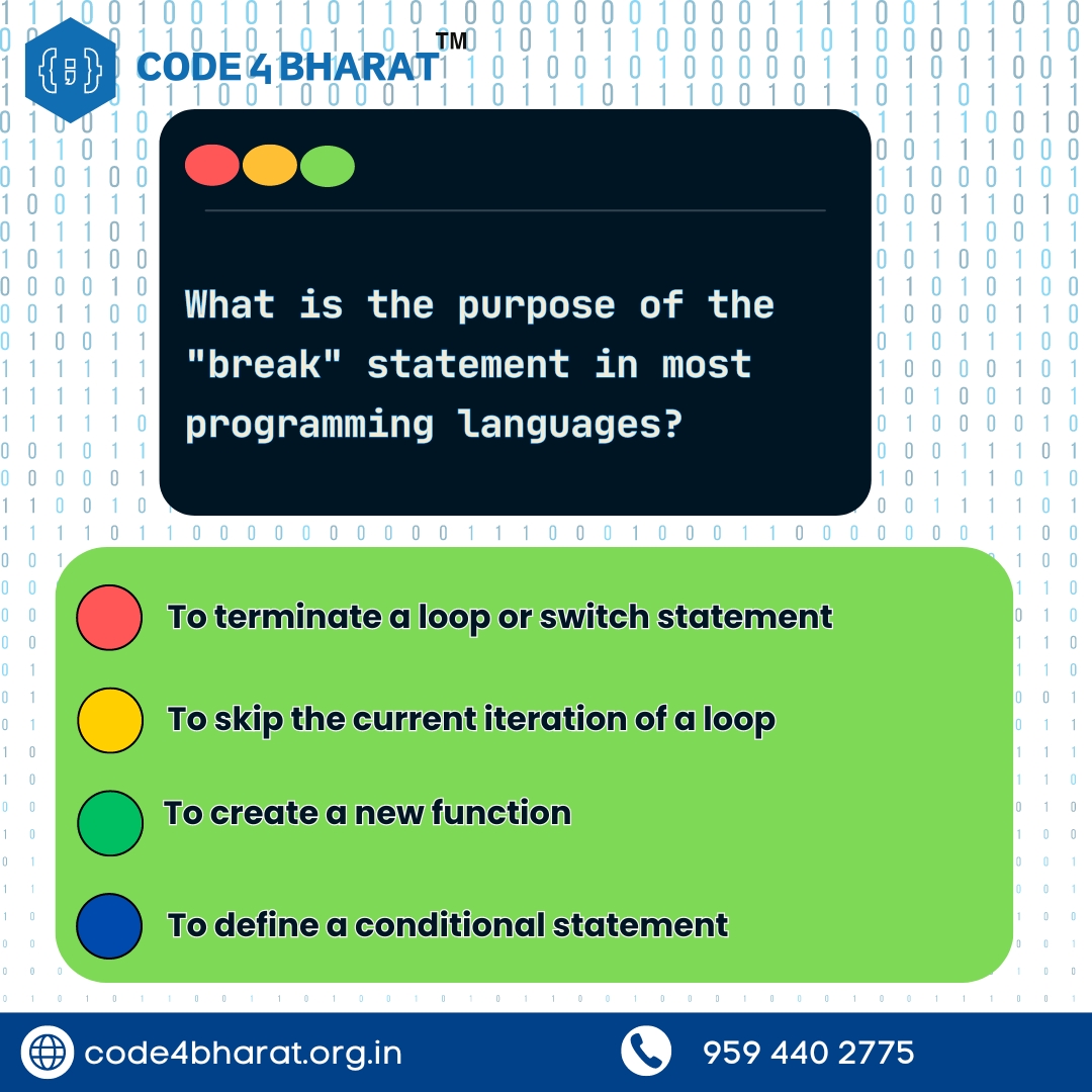 neha_mehna4809's tweet image. "Embark on a journey through the programming universe! 🌌 Curious about the 'break' statement and its mystical powers in most programming languages? Let's unravel its secrets together! Tagging @YourCodingFriend for the ultimate coding challenge! 🚀 #ProgrammingMysteries