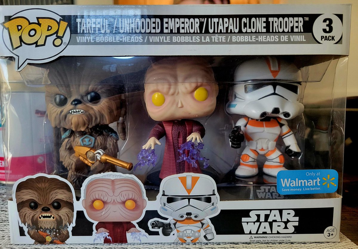 ironman2691's tweet photo. Mail call📬 Came across this 3 pack I never knew existed for very cheap. I couldn't pass it up! #FunkoPop #FunkoFamily #StarWars #Tarfful #Emperor #UtapauCloneTrooper #Walmart https://t.co/o1ewLUH0eN